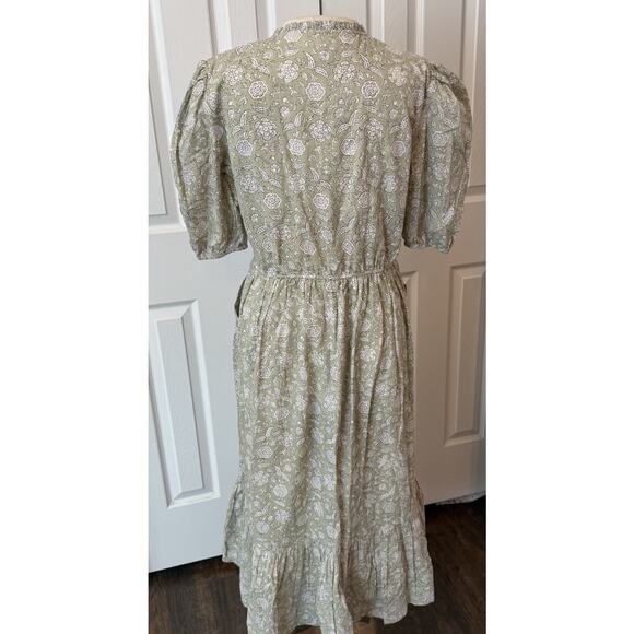 Beau & Ro Annika Dress Sz S Sage Floral Pintuck Ruffle Cottagecore Prairie Maxi - Picture 2 of 14